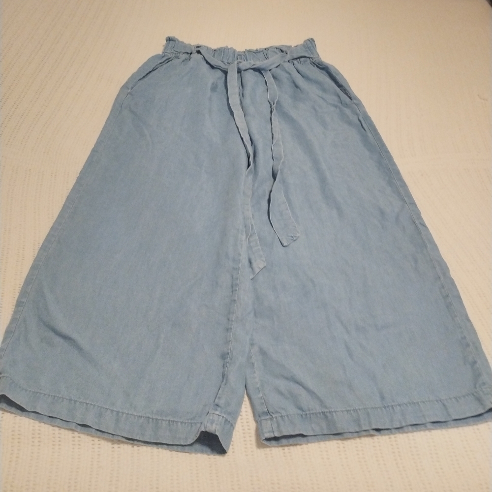 Love Tree Light Blue Wide-Leg Cropped  Chambray Pants